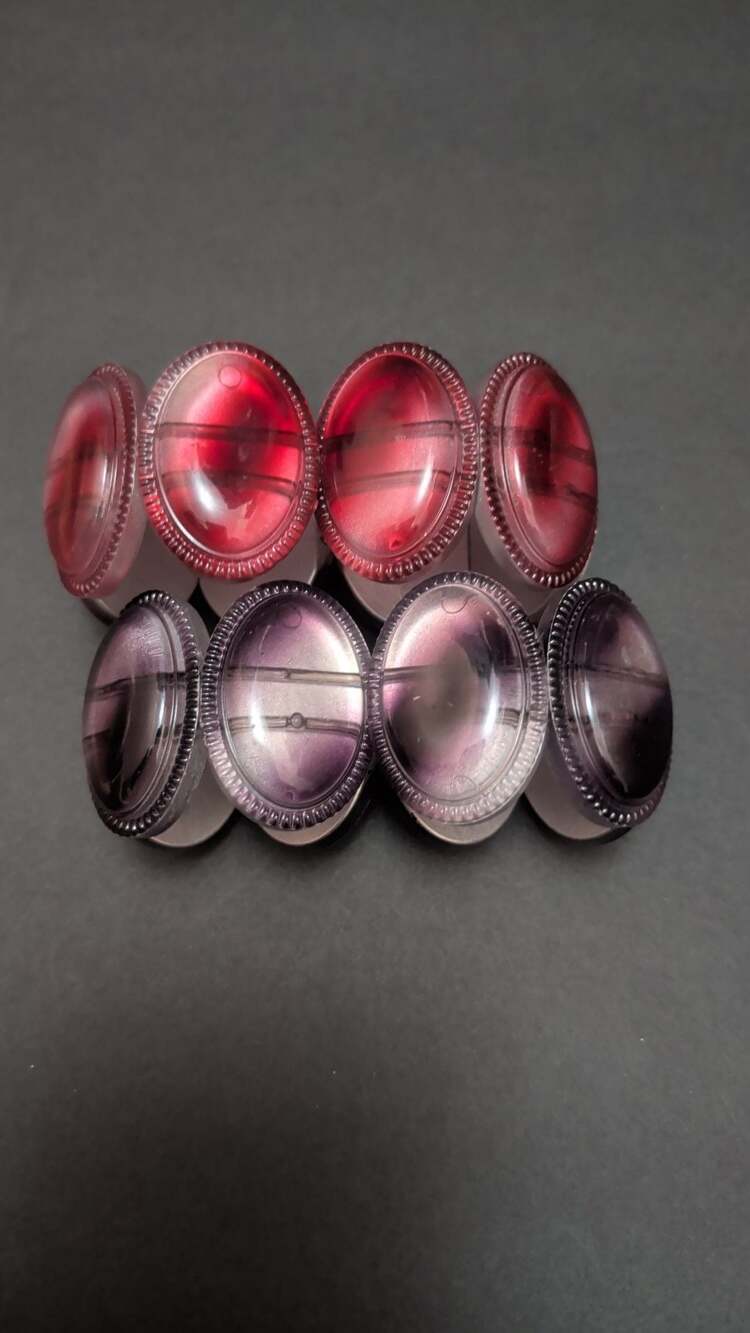 Set of 2 Vintage Lucite Moonglow Oval Stretch Bracelets Pink & Purple